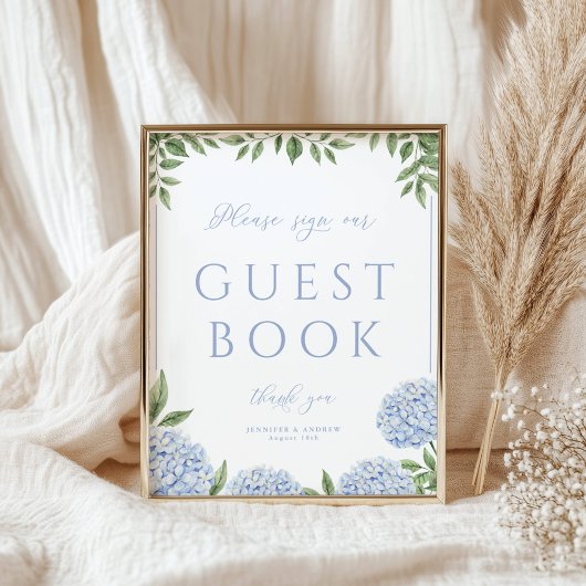 Blue Hydrangea Teken ons gastenboek bruiloft Poste Poster