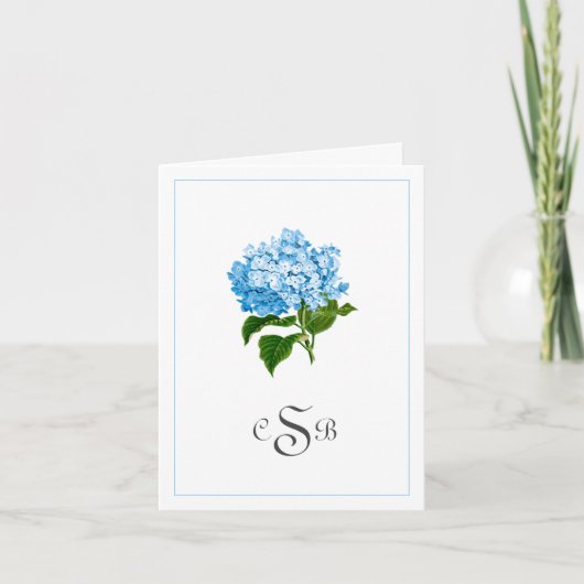 Blue Hydrangea traditioneel drieletterd monogram Bedankkaart (Voorkant)