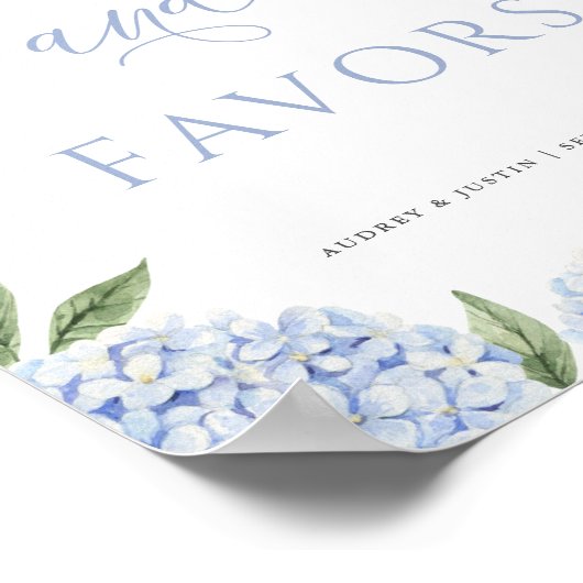 Blue Hydrangea Treats en Favorieten Bruiloft Poster (Hoek)