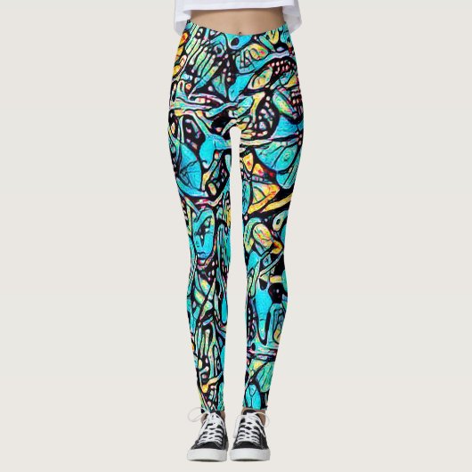 Blue Hydrangea Urban Art Pattern Leggings (Voorkant)