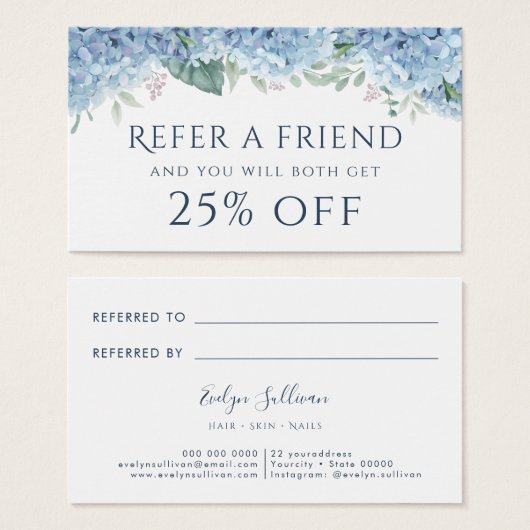 Blue Hydrangea verwijzingskaart Visitekaartje (Voorkant /achterkant)