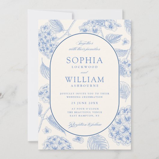 Blue Hydrangea Vintage Wedding Kaart (Voorkant)
