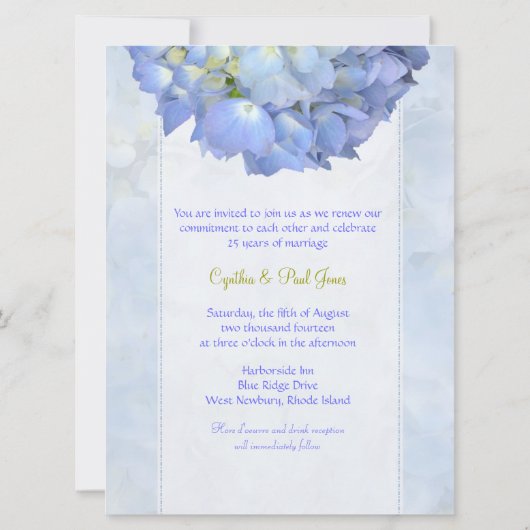 Blue Hydrangea Vow Renewal Uitnodiging (Achterkant)