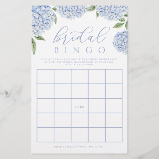 Blue Hydrangea Vrijgezellenfeest Paper Bingo Game  Flyer (Voorkant)