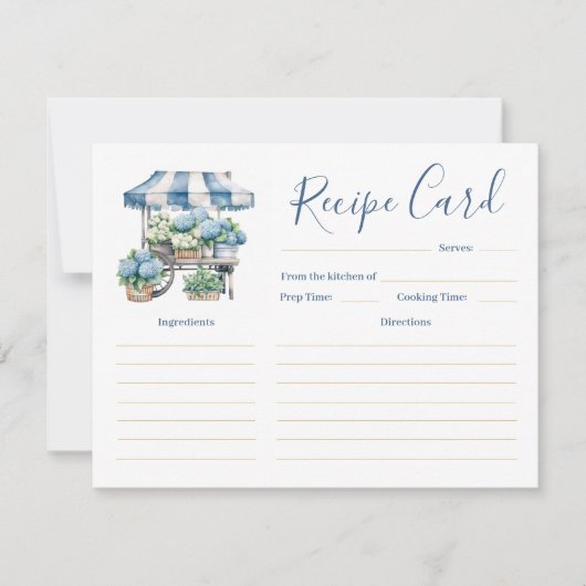 Blue Hydrangea Vrijgezellenfeest Recept Kaart (Voorkant)