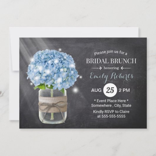Blue Hydrangea Vrijgezellenfeest Rustic Chalkboard Kaart (Voorkant)