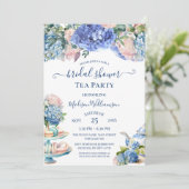 Blue Hydrangea Vrijgezellenfeest Tea Party QR-code Kaart (Staand voorkant)