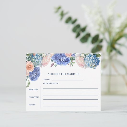 Blue Hydrangea Vrijgezellenfeest Tea Recept Kaart (Staand voorkant)