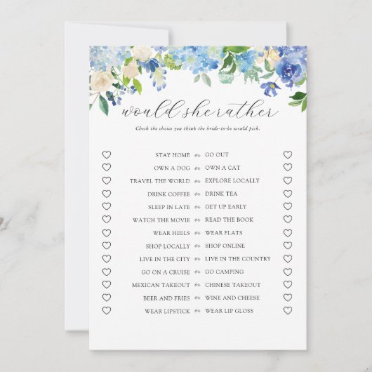 Blue Hydrangea Vrijgezellenfeest wil ze liever spe Kaart (Voorkant)