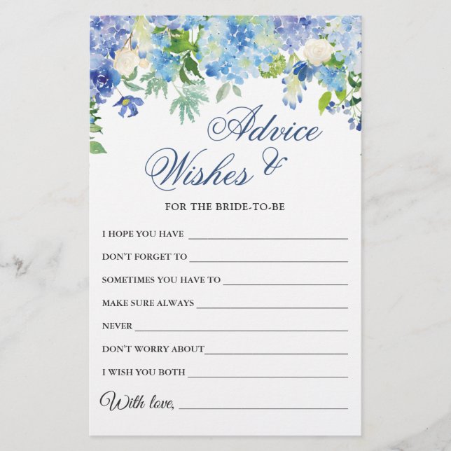 Blue Hydrangea Vrijgezellenfeest Wishes & Advice K (Voorkant)