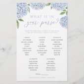 Blue Hydrangea Wat zit er in je tas spel Kaart (Voorkant)