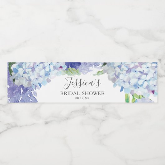 Blue Hydrangea Water Bottle Label Waterfles Etiket (Enkel label)