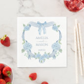 Blue Hydrangea Watercolor Crest Paper Wedding Servet (Insitu)