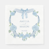 Blue Hydrangea Watercolor Crest Paper Wedding Servet (Voorkant)