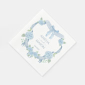 Blue Hydrangea Watercolor Crest Paper Wedding Servet (Hoek)