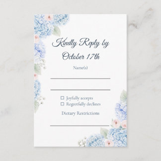 Blue Hydrangea Watercolor Floral RSVP Card Kaartje