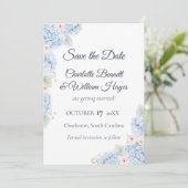 Blue Hydrangea Watercolor Floral Save the Date (Staand voorkant)