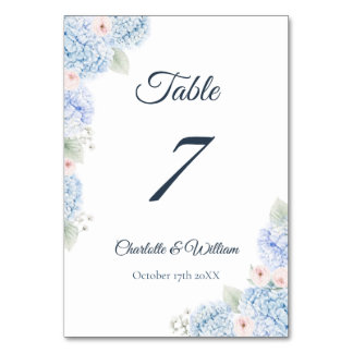 Blue Hydrangea Watercolor Floral Table Number Kaart
