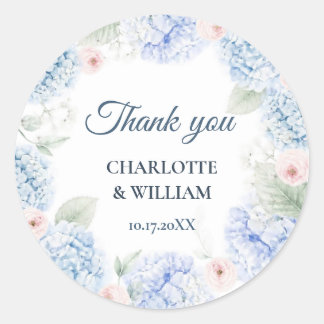 Blue Hydrangea Watercolor Floral Thank You Sticker