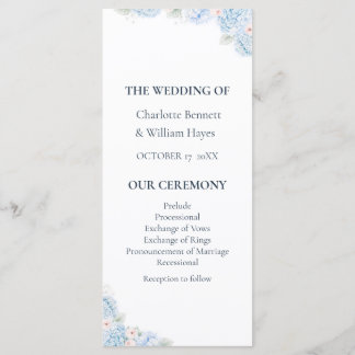 Blue Hydrangea Watercolor Floral Wedding Program Programmakaart