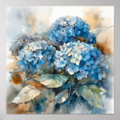 Blue Hydrangea Waterverf Art Print (Voorkant)