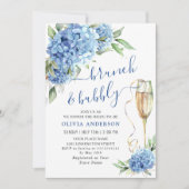 Blue Hydrangea Waterverf Bloemen Brunch en Bubbly Kaart (Voorkant)