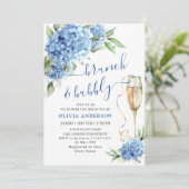 Blue Hydrangea Waterverf Bloemen Brunch en Bubbly Kaart (Staand voorkant)