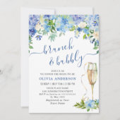 Blue Hydrangea Waterverf Bloemen Brunch en Bubbly Kaart (Voorkant)
