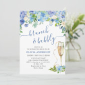 Blue Hydrangea Waterverf Bloemen Brunch en Bubbly Kaart (Staand voorkant)