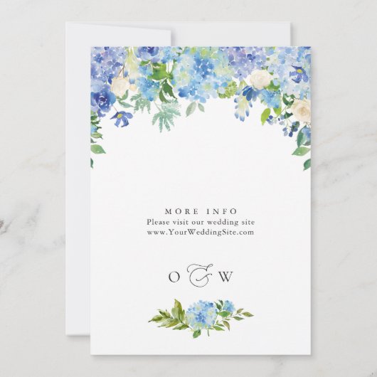 Blue Hydrangea Waterverf Bloemen Brunch en Bubbly Kaart (Achterkant)