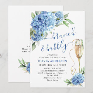 Blue Hydrangea Waterverf Bloemen Brunch en Bubbly Kaart