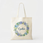Blue Hydrangea Waterverf Bloemen Krans Bruidsmeisj Tote Bag (Voorkant)