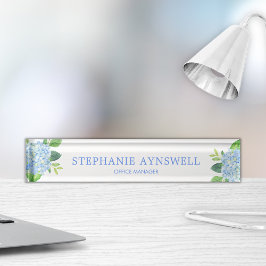 Blue Hydrangea Waterverf Bloemen Naambordje