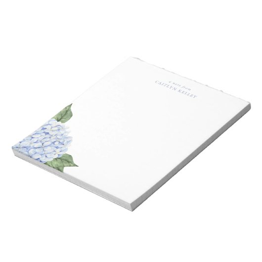 Blue Hydrangea Waterverf Bloom gepersonaliseerd Notitieblok (Linkerzijde)