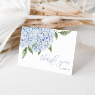 Blue Hydrangea Waterverf Blooms Script Bedankkaart