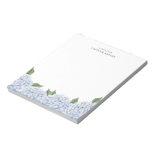 Blue Hydrangea Waterverf Border gepersonaliseerd Notitieblok (Linkerzijde)