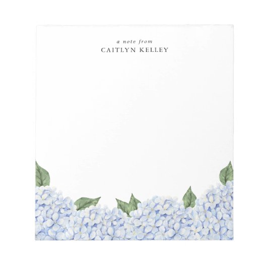 Blue Hydrangea Waterverf Border gepersonaliseerd Notitieblok (Voorkant)