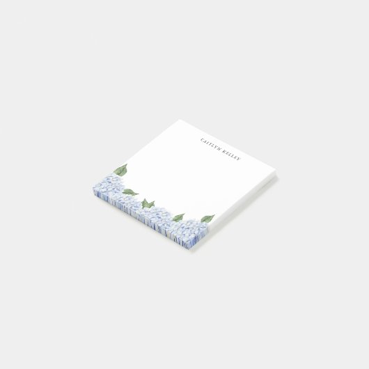 Blue Hydrangea Waterverf Border gepersonaliseerd Post-it® Notes (Schuin)
