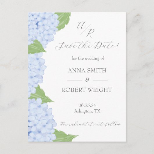 Blue Hydrangea Waterverf bruiloft Aankondigingskaart (Voorkant)