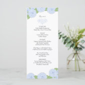 Blue Hydrangea Waterverf Bruiloft Menu (Staand voorkant)