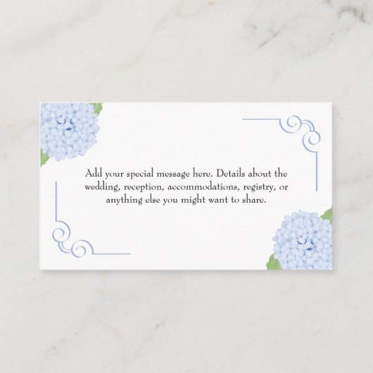 Blue Hydrangea Waterverf bruiloft MSG Informatiekaartje (Achterkant)