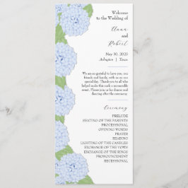 Blue Hydrangea Waterverf bruiloft programma Programmakaart