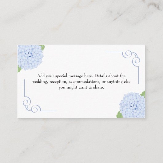 Blue Hydrangea Waterverf Bruiloft QR & MSG Informatiekaartje (Achterkant)