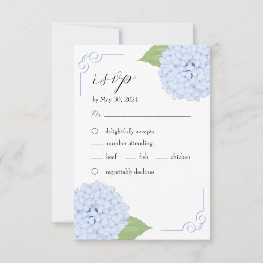 Blue Hydrangea Waterverf Bruiloft RSVP Kaart (Voorkant)