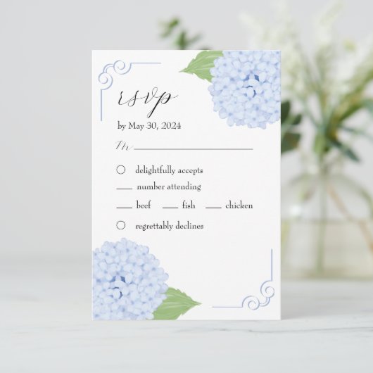 Blue Hydrangea Waterverf Bruiloft RSVP Kaart (Staand voorkant)