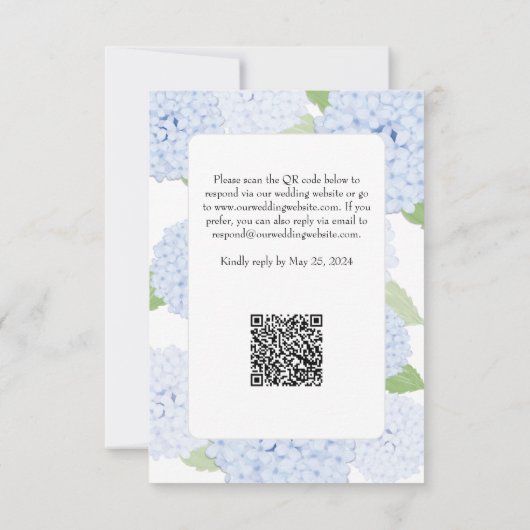 Blue Hydrangea Waterverf bruiloft RSVP w / QR-code (Achterkant)