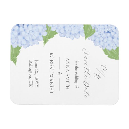 Blue Hydrangea Waterverf Bruiloft Save the Date Magneet (Horizontaal)