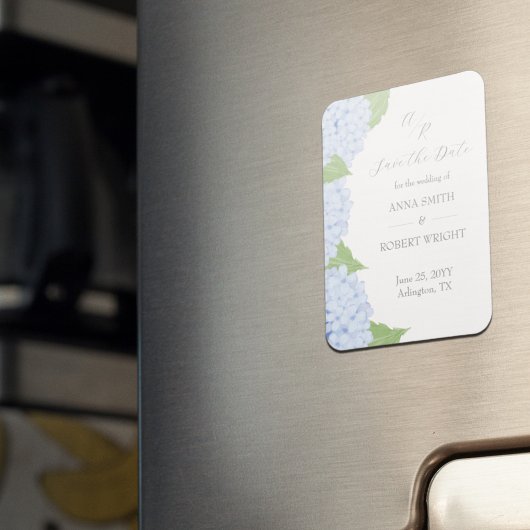 Blue Hydrangea Waterverf Bruiloft Save the Date Magneet