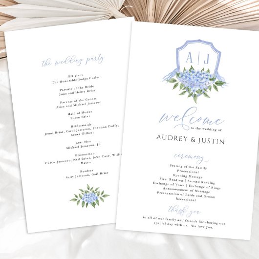 Blue Hydrangea Waterverf Crest Papier Programma Flyer