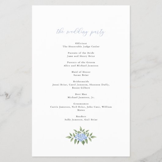 Blue Hydrangea Waterverf Crest Papier Programma Flyer (Achterkant)